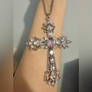 Gothic Big Cross Necklace Large Cross Pendant Unisex Y2K For Men Women Silver